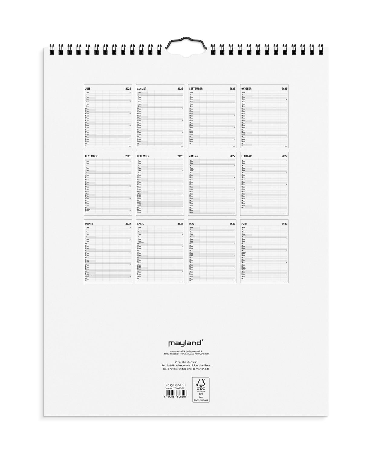 Studie Familie kalender Black and White 5 kolonner