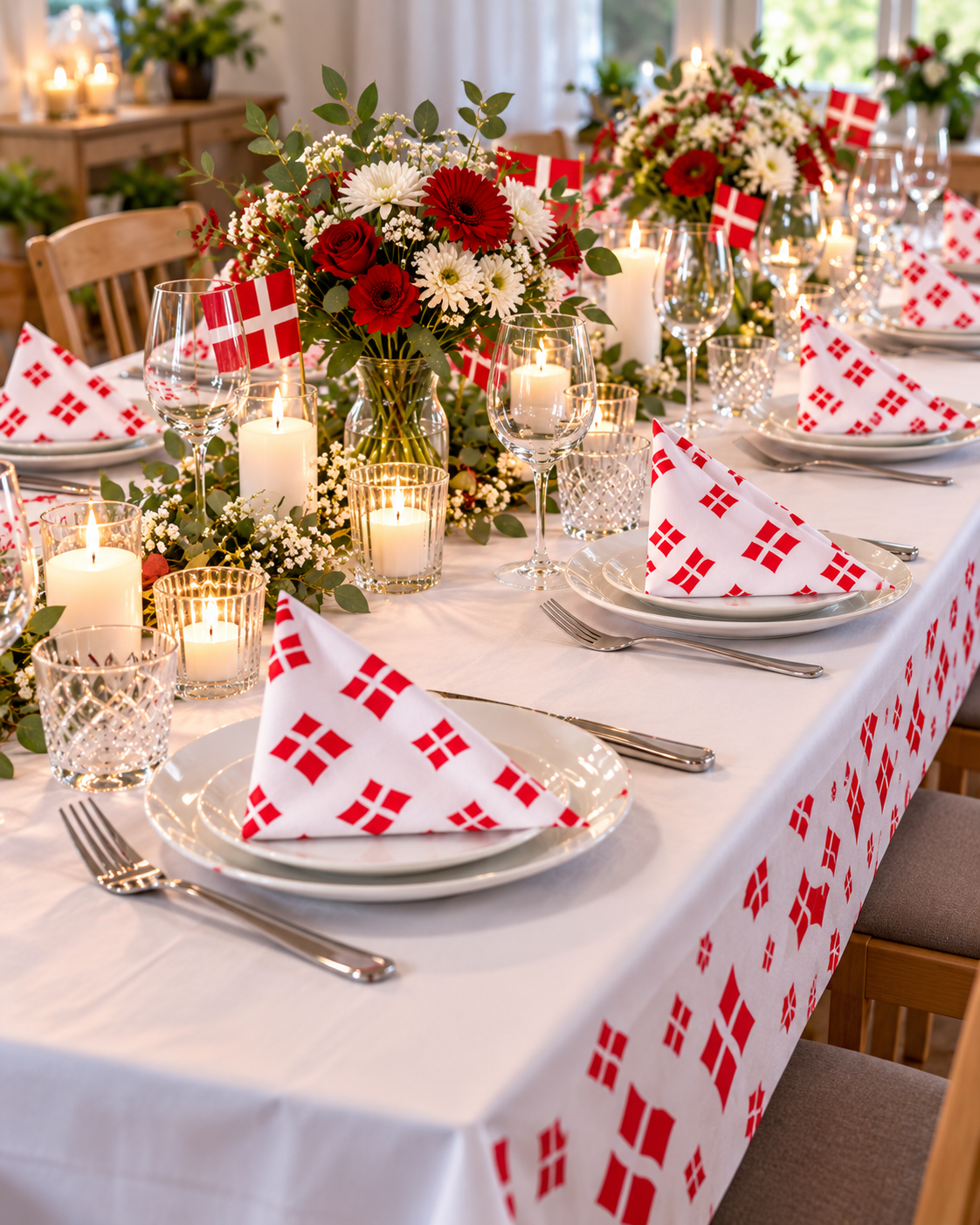 Paper tablecloth 1.20x8m - white with flag