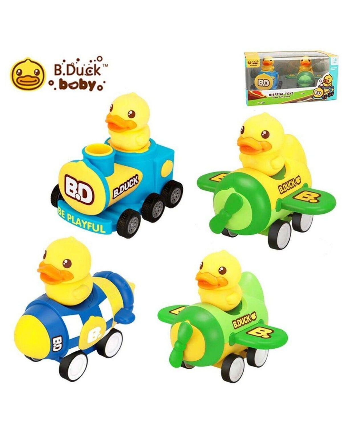 Duck Train&Plane - Press Duck Going - Æske med 2stk