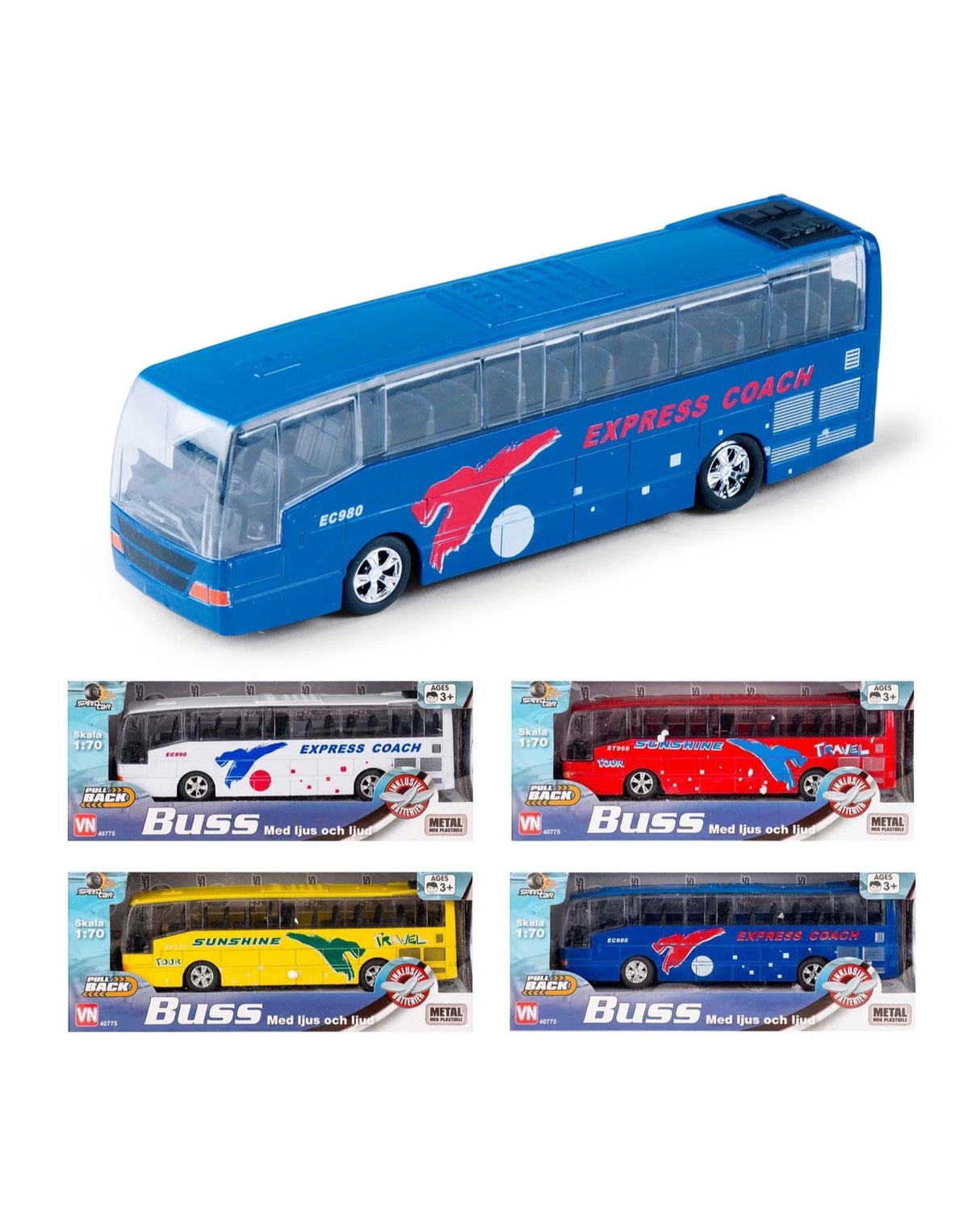 Bus i metal 1 stk med lyd og lys 1:70