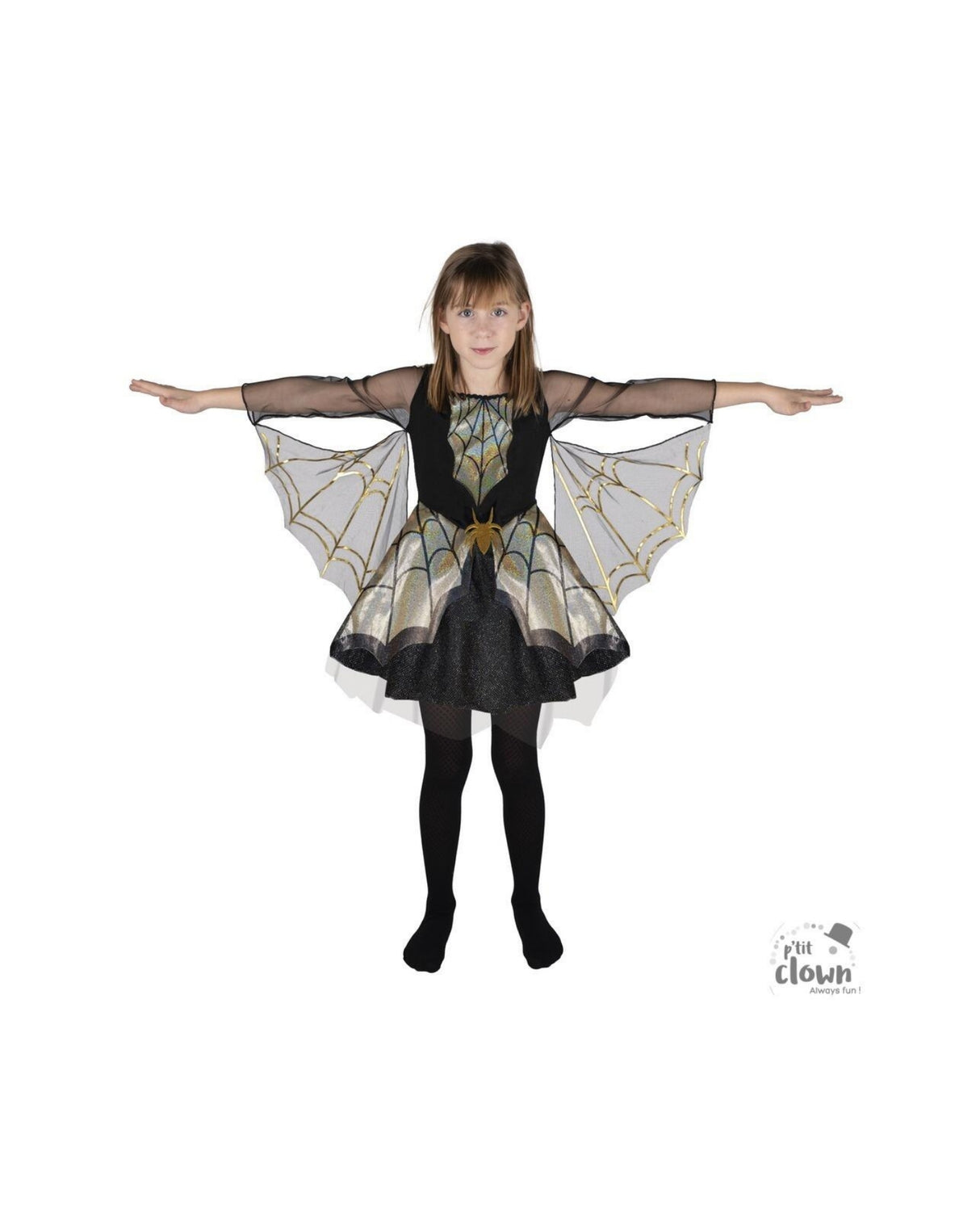 Spider costume - kids - black, gold - 5/6 years