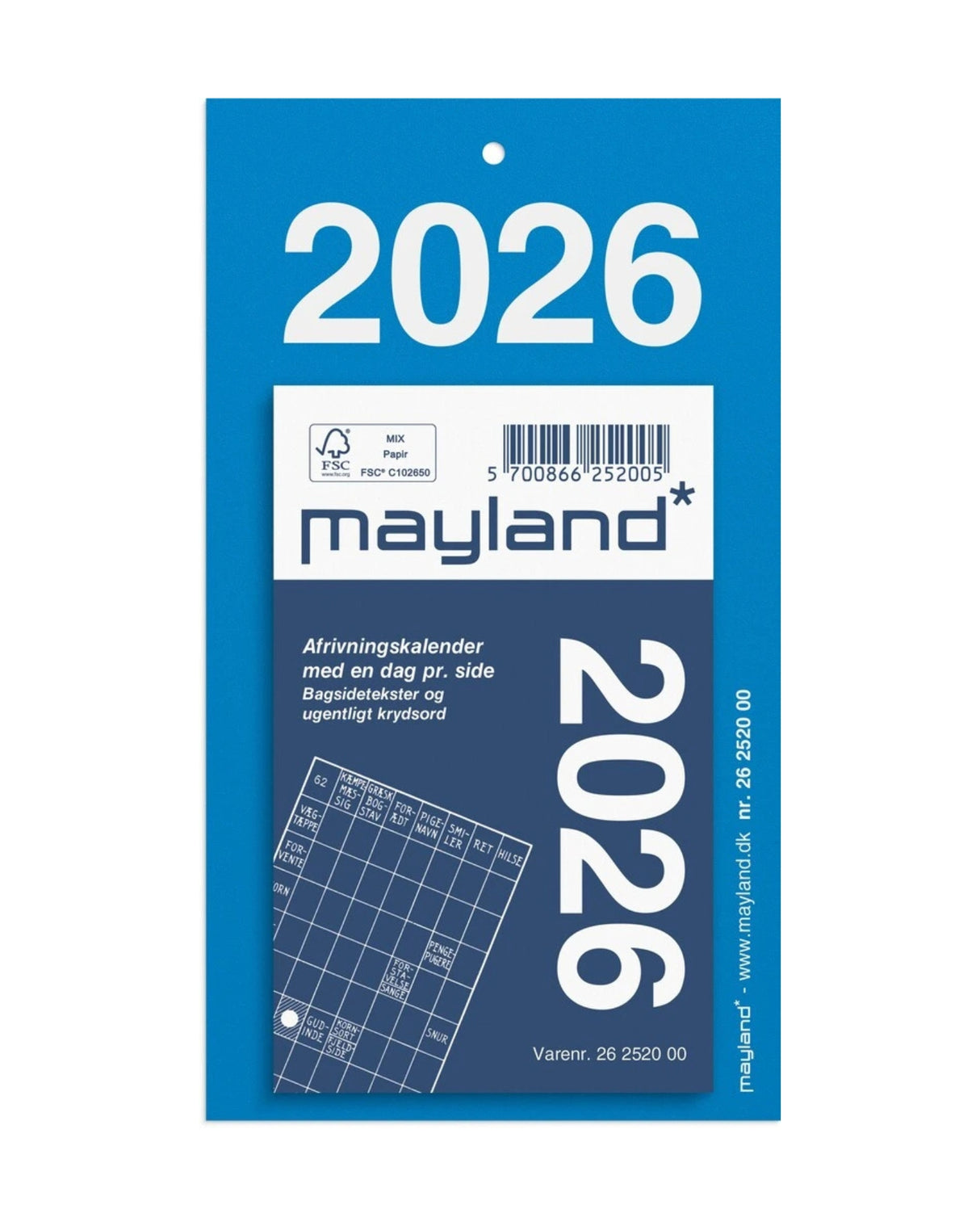 Afrivningskalender 2026 med bagsidetekst - Fra Mayland