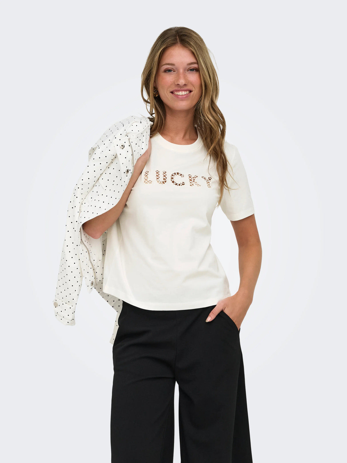 Cloud Dancer LUCKY EMB Top fra JDY - 15356356