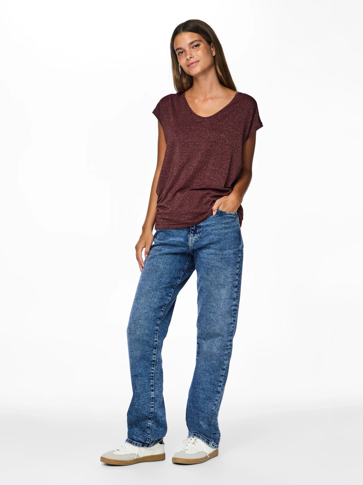 PIECES Tawny Port LUREX GOLD Bluse - 17078572