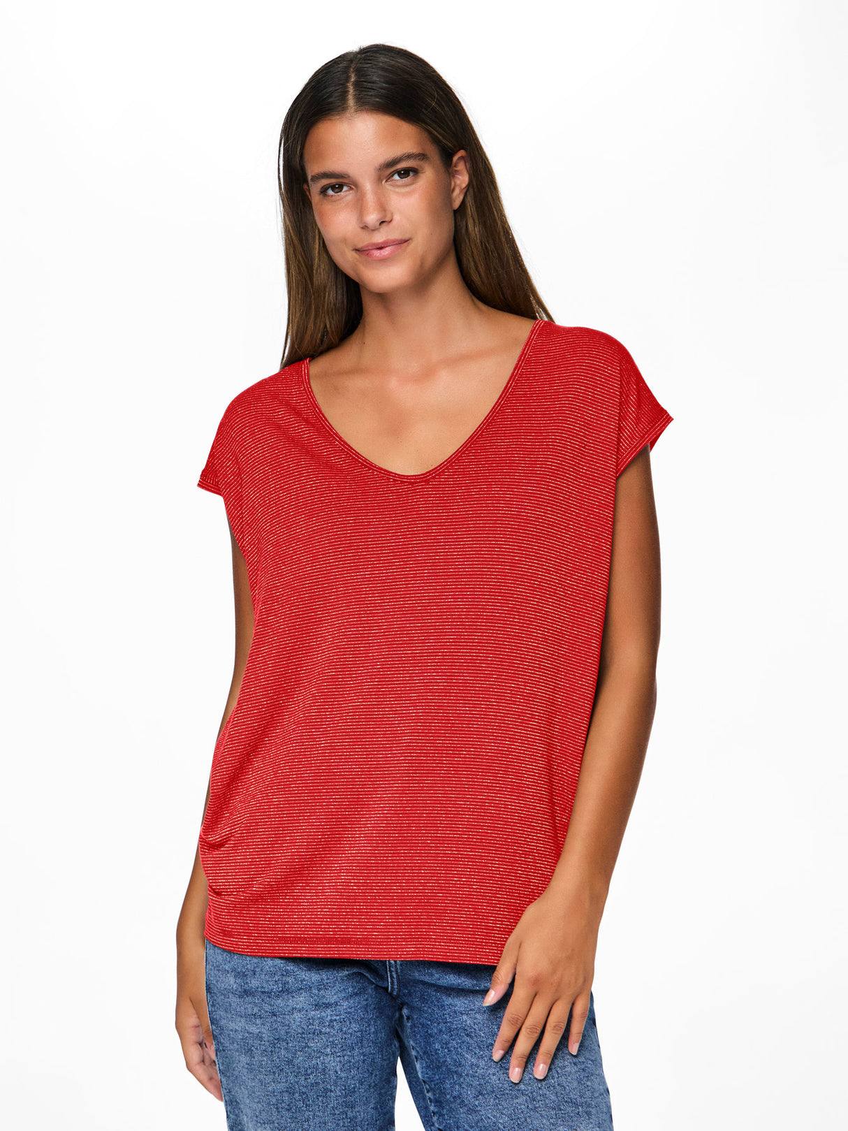 PIECES Poppy Red GOLD LUREX Bluse - 17078572