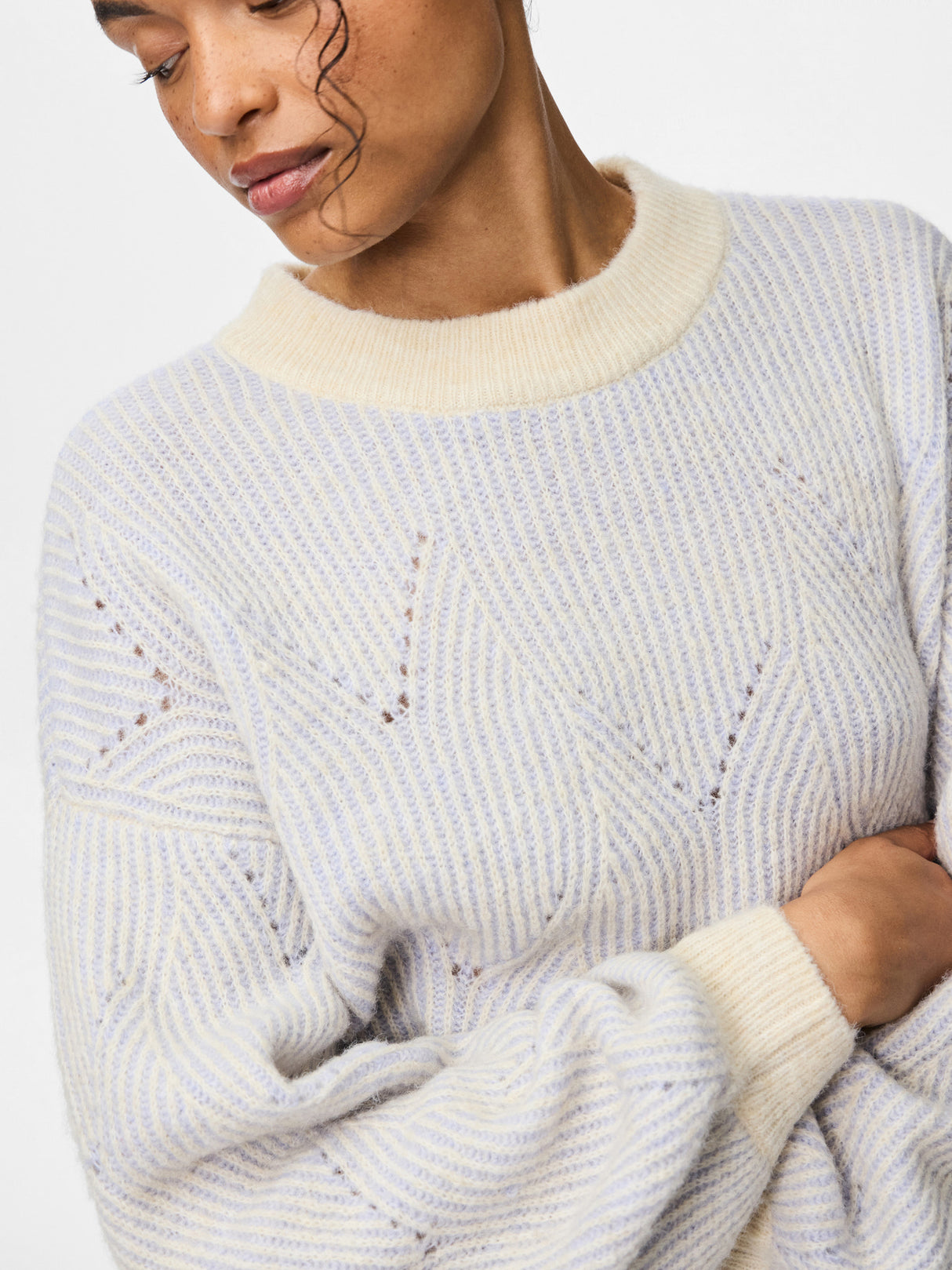 PIECES Whitecap Gray BABY LAVENDER Striktrøje - 17147906