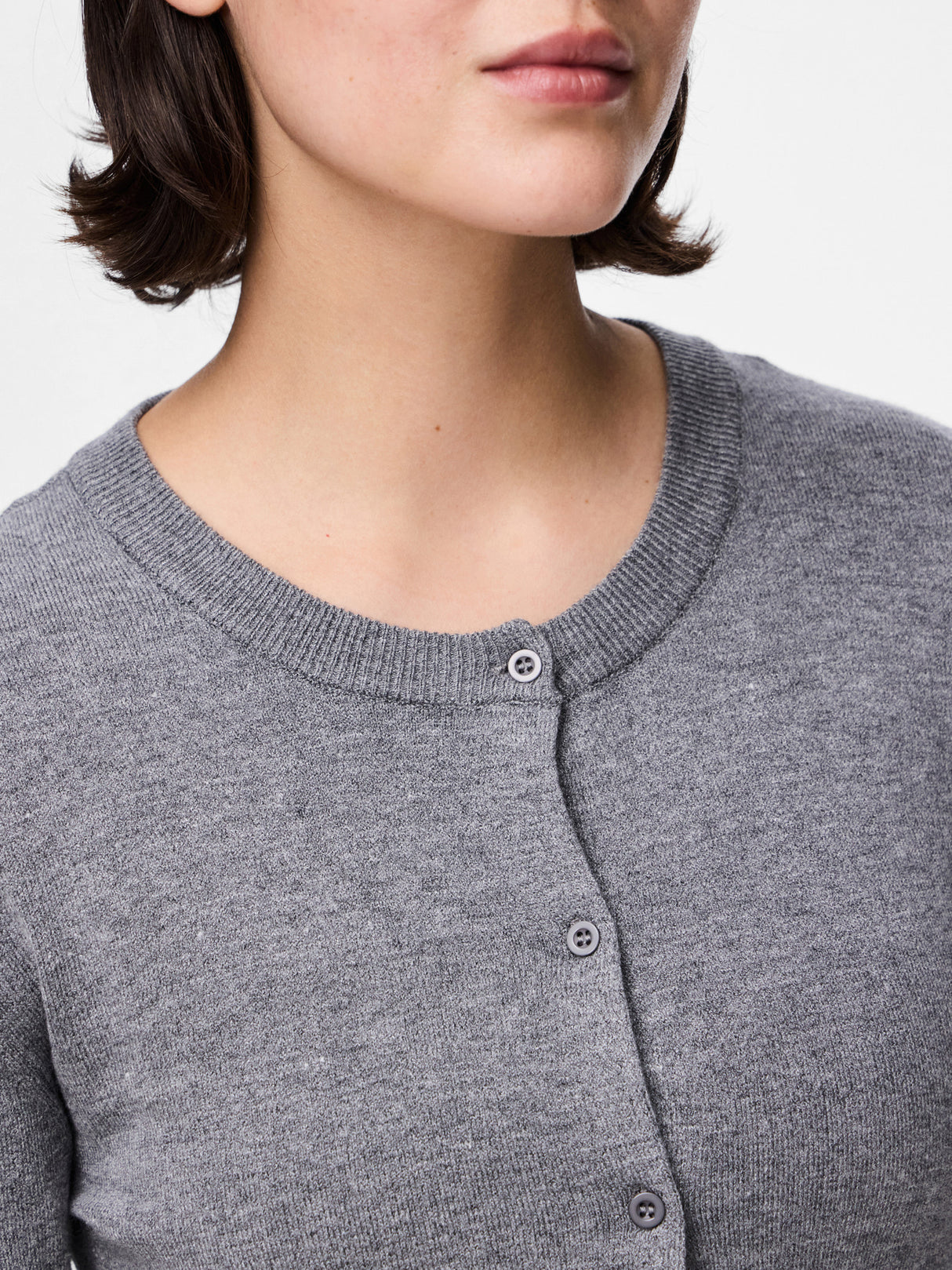 Medium Grey Melange Striktrøje fra PIECES - 17154558