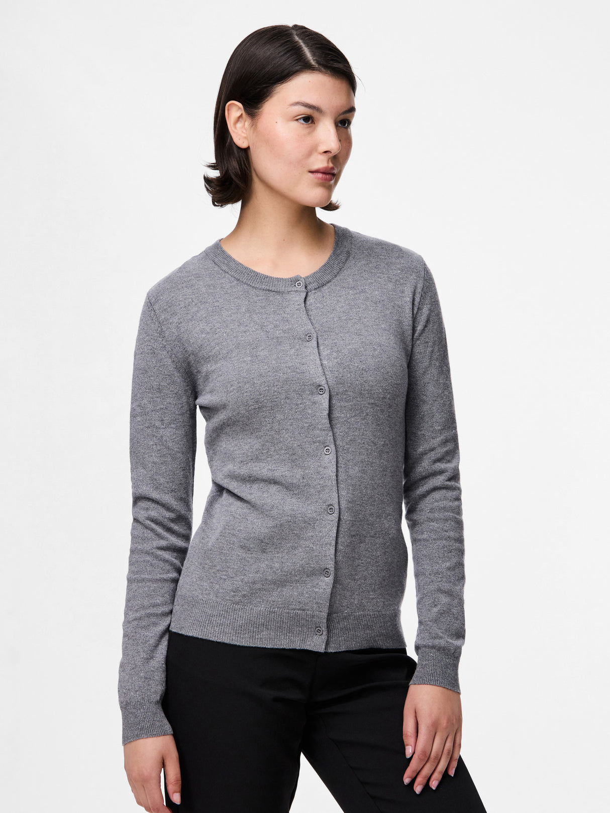 Medium Grey Melange Striktrøje fra PIECES - 17154558