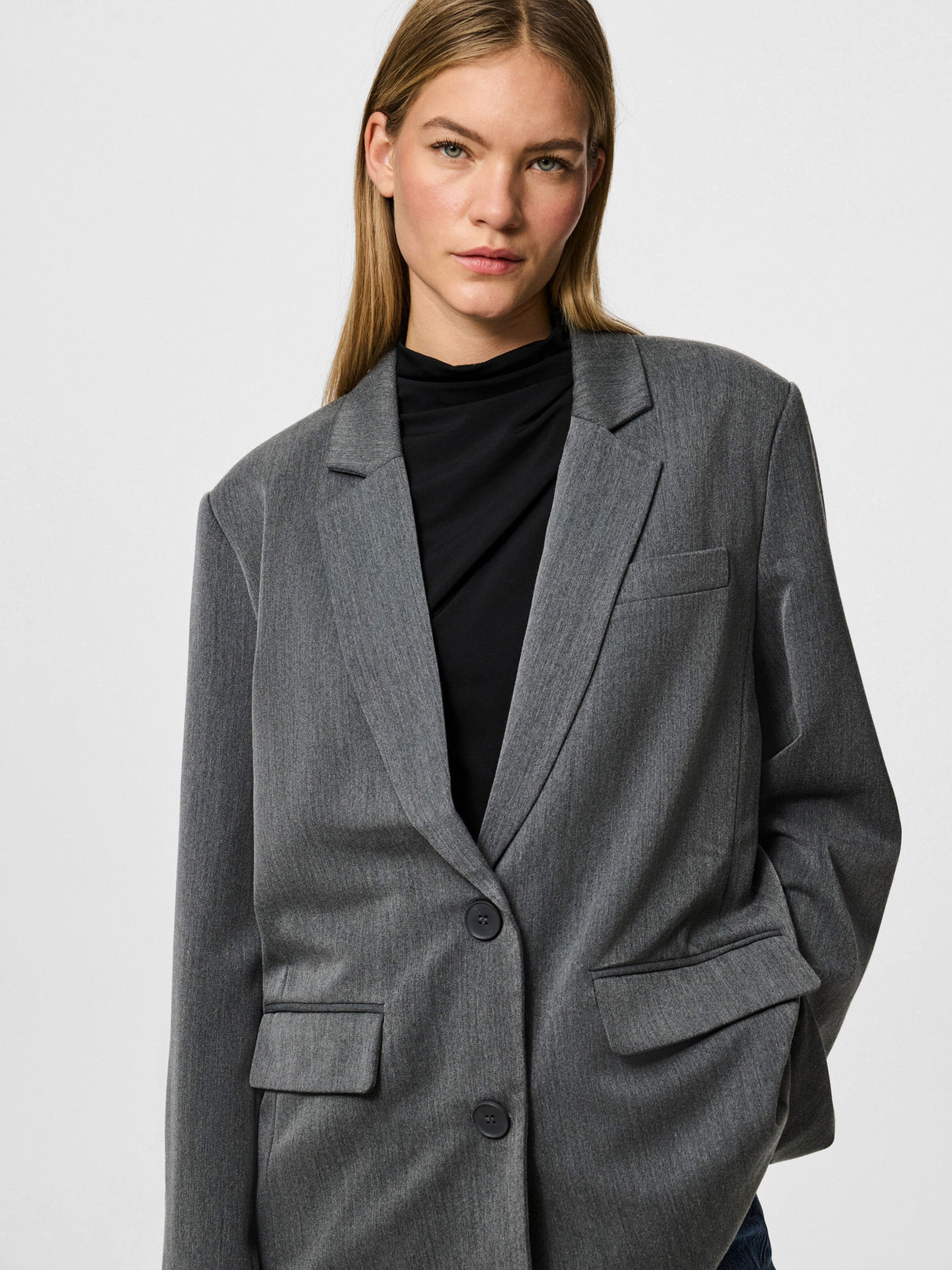 Dark Grey Melange Blazer fra PIECES - 17157464