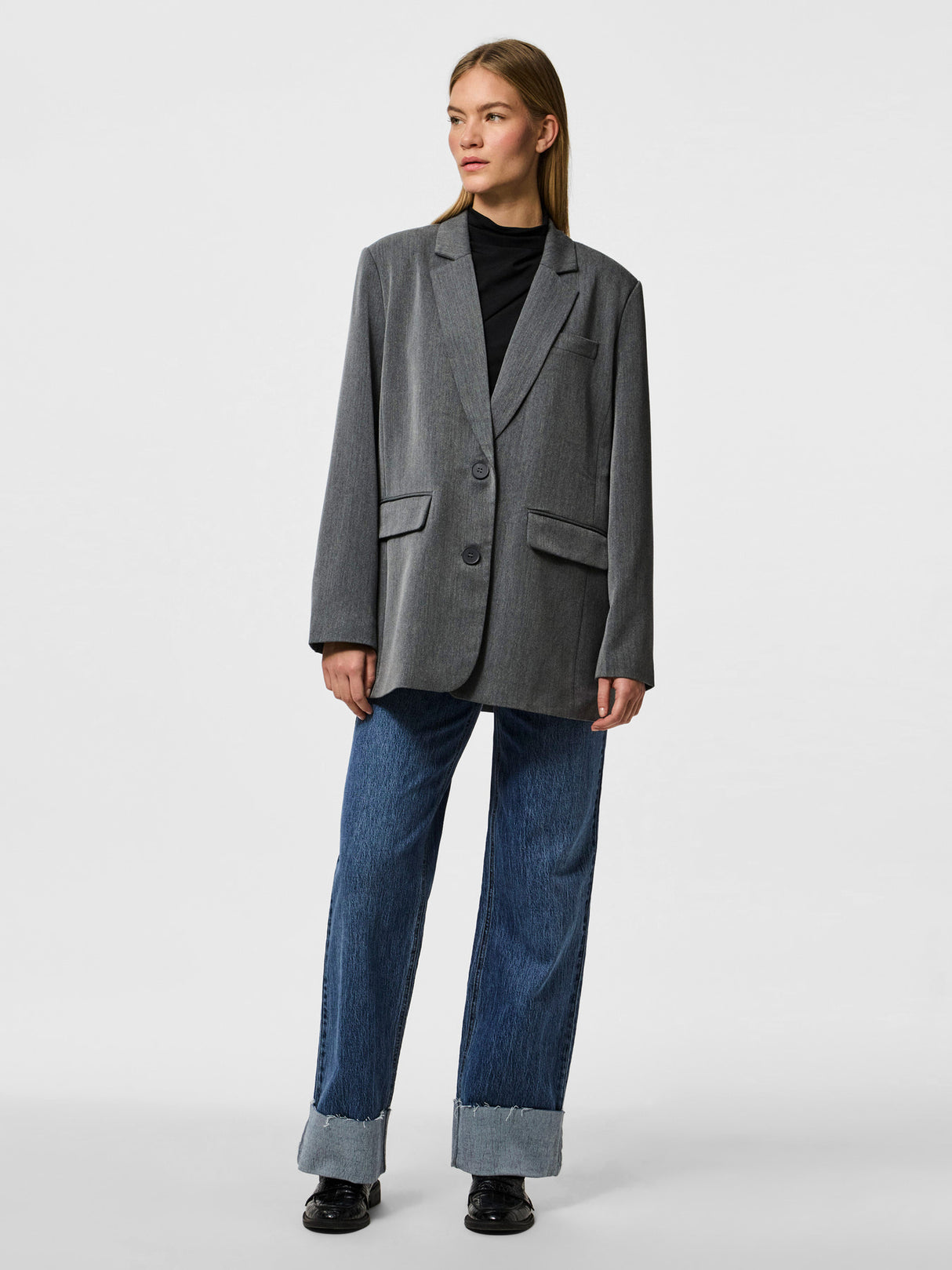 Dark Grey Melange Blazer fra PIECES - 17157464