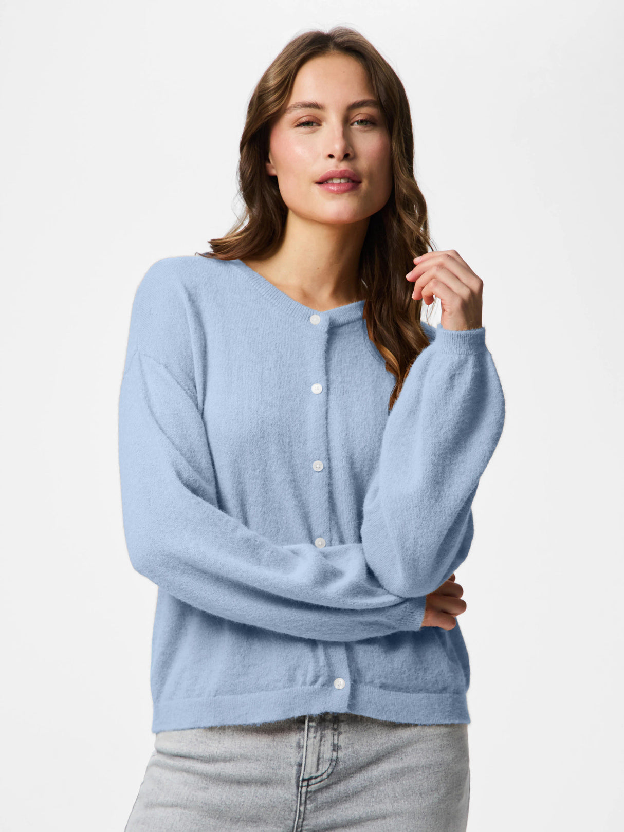 Cashmere Blue MELANGE Striktrøje fra PIECES - 17162283