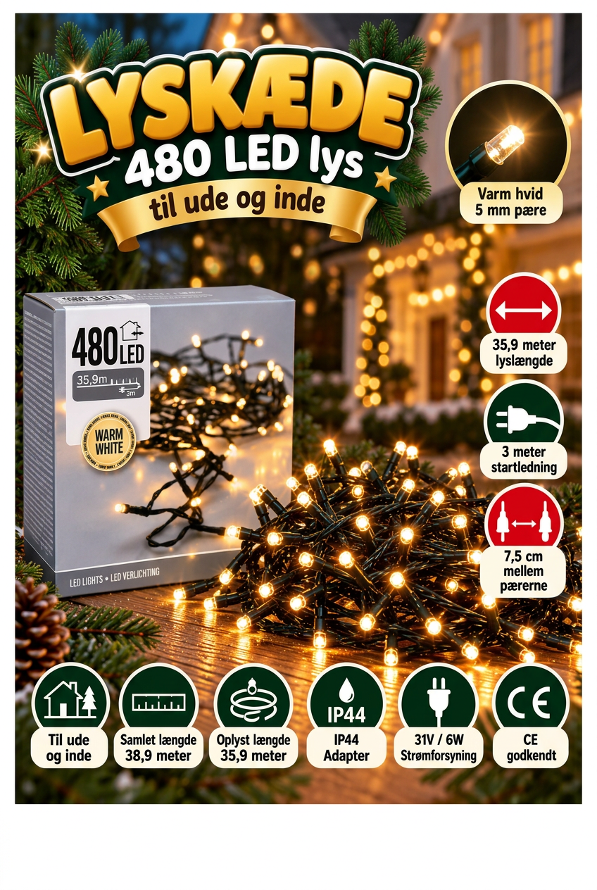 Lyskæde 480 LED lys udendørs / indendørs - Varm hvid