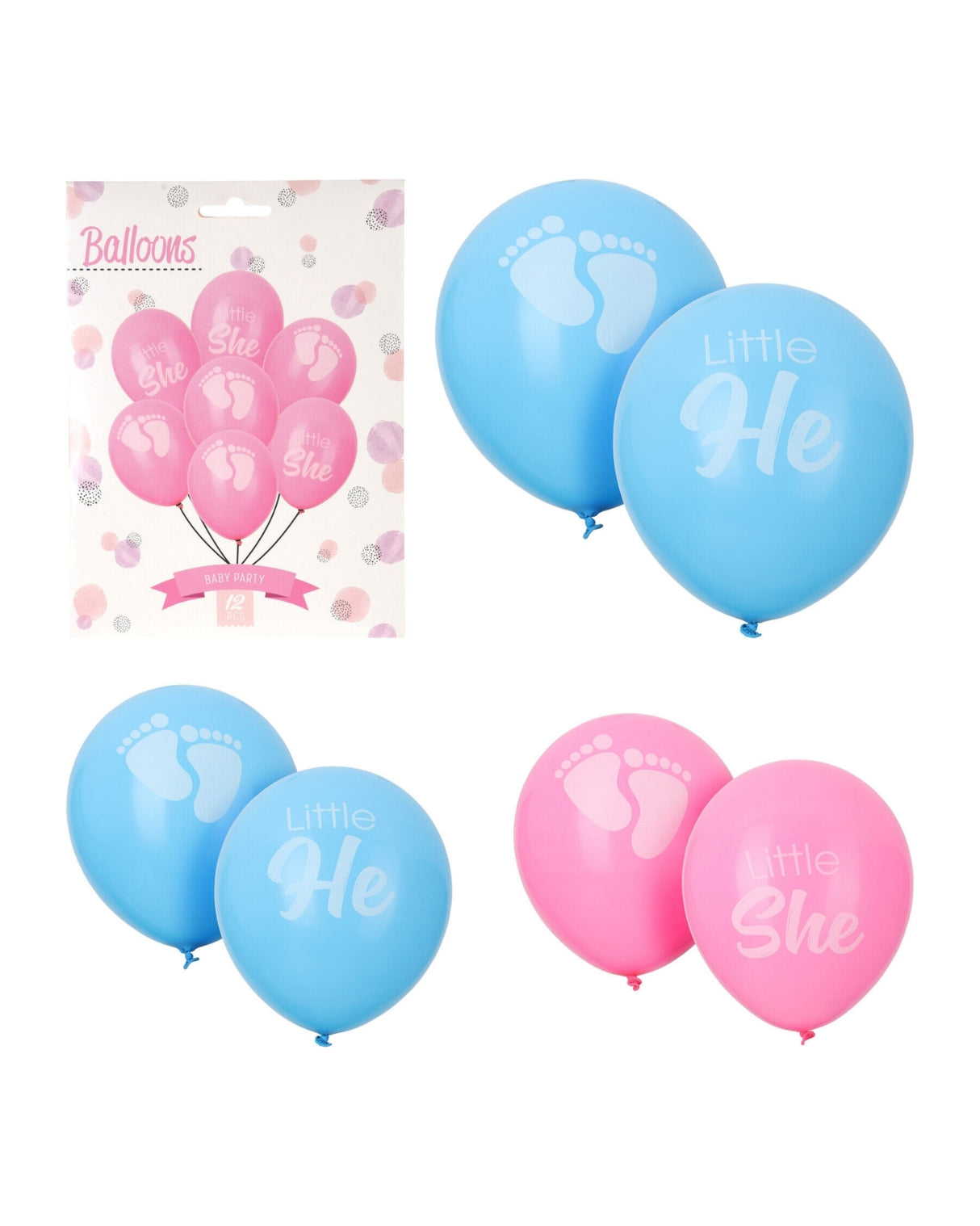 Balloner 12stk 24cm - Lyseblå eller Lyserøde