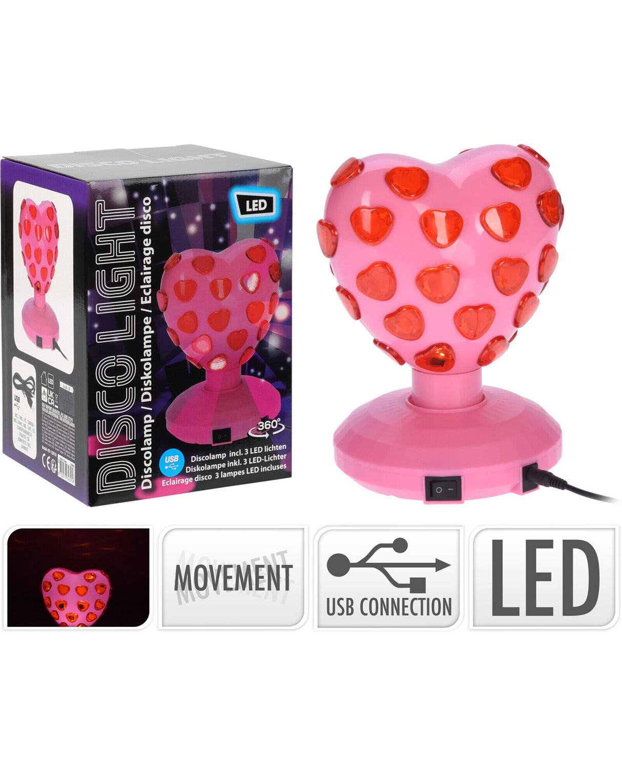 Lampe hjertelys i pink - Til USB