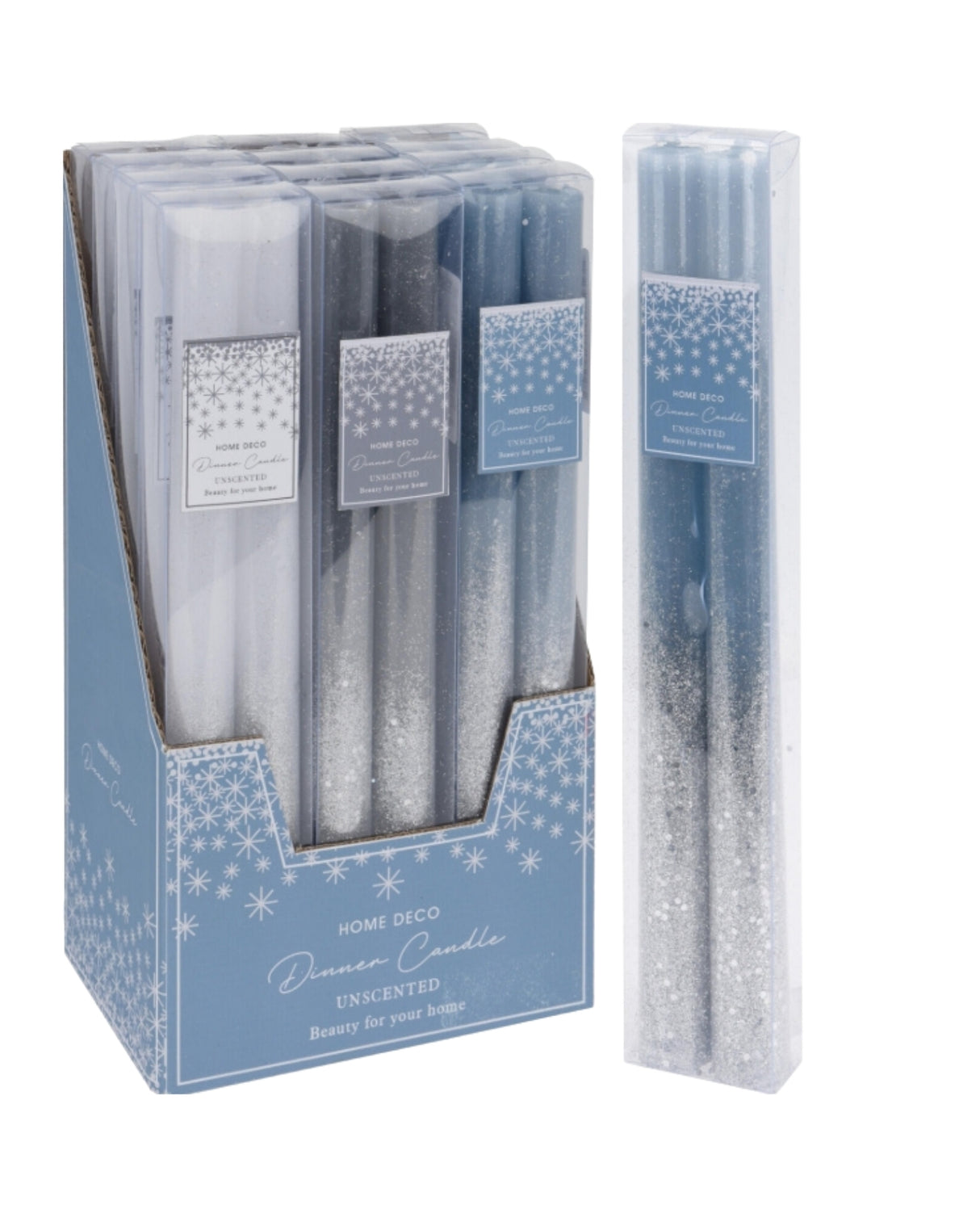 Lys 2 stk med glitter 25x250mm