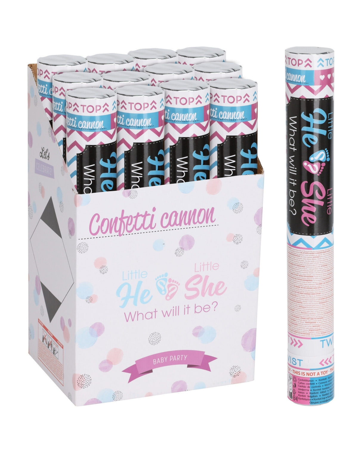 Party kanon 38 cm 1 stk - Pige eller Dreng