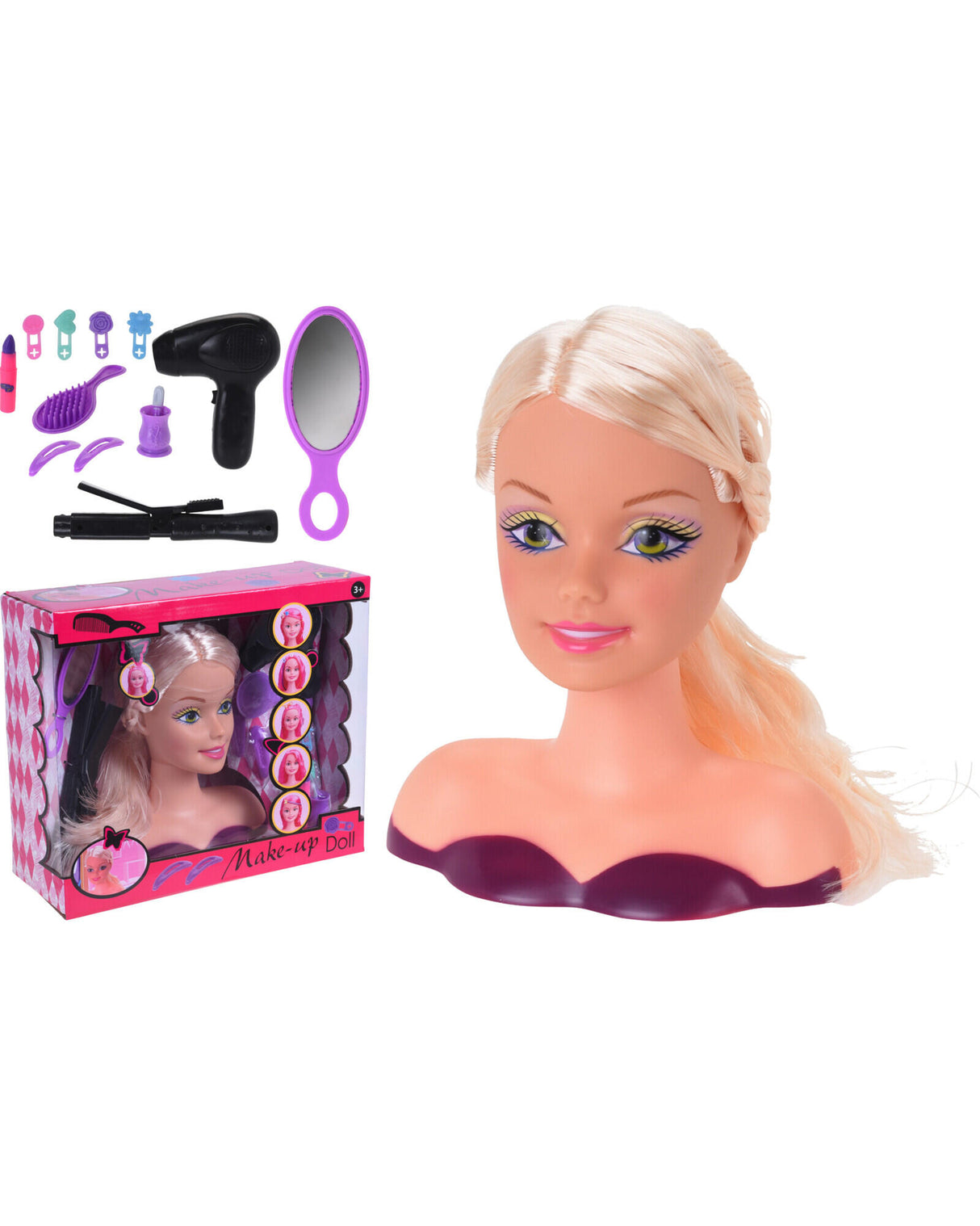 Make-up hoved med tilbehør