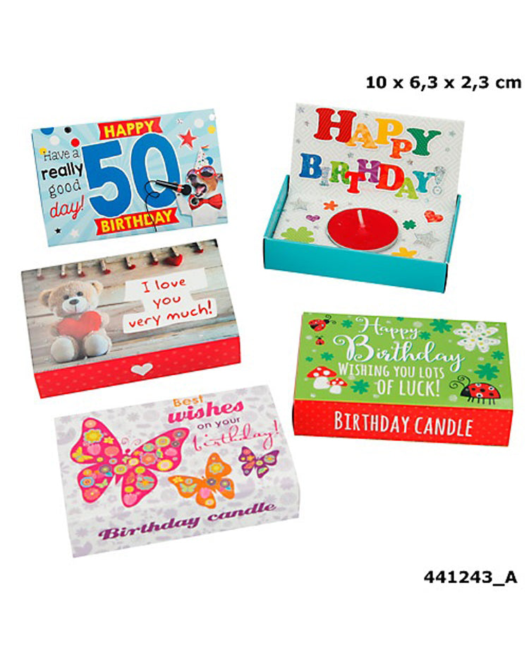 Fødselsdagsæske med fyrfadslys UK tekst
