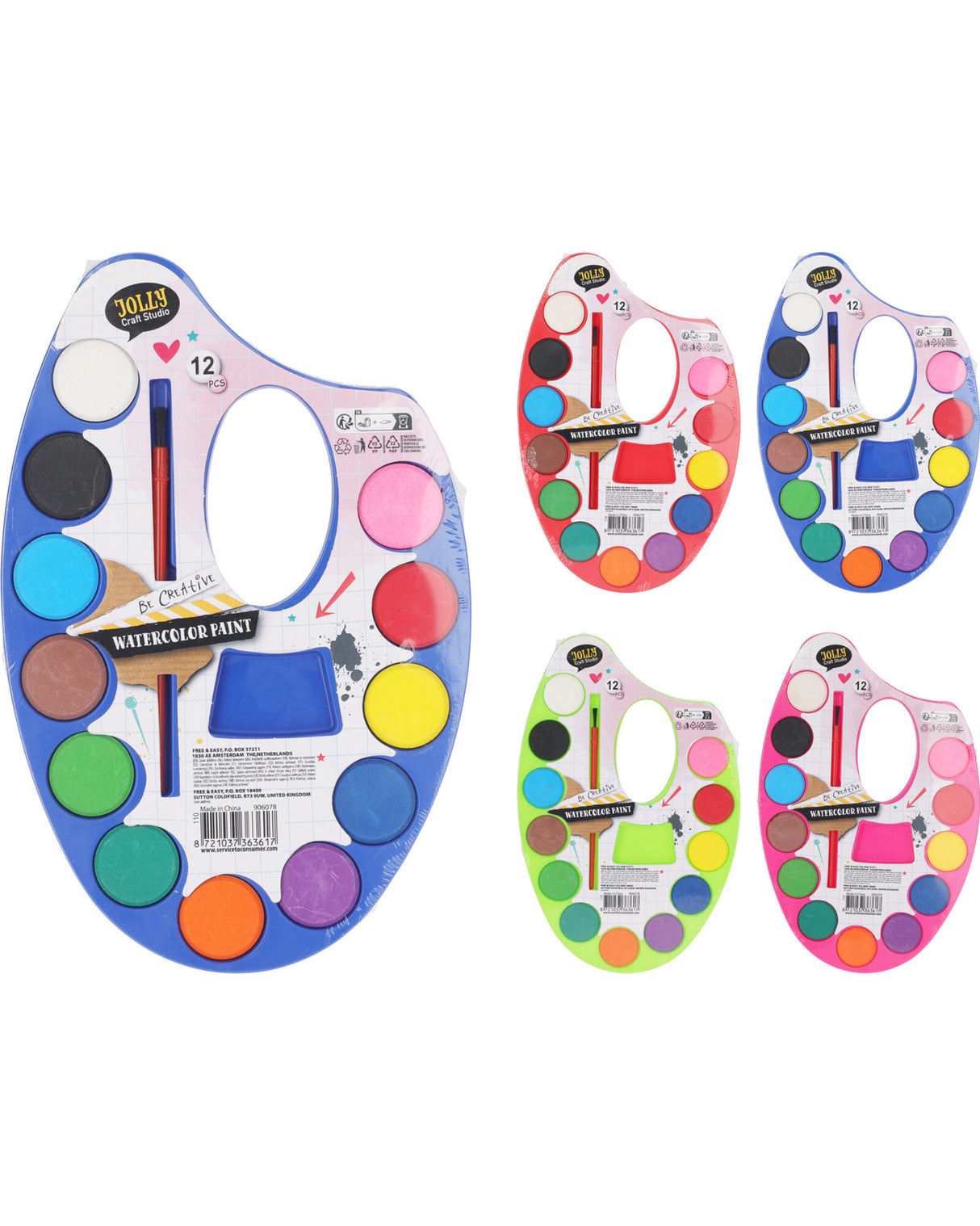 Vandfarve palet med 12 farver med pensel