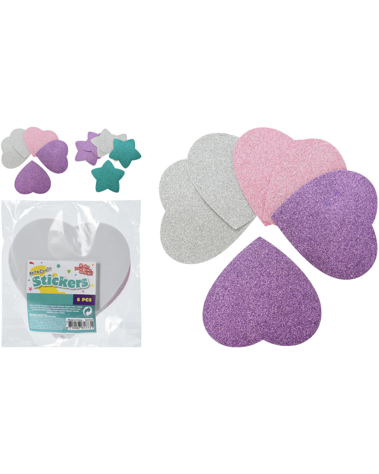 Stickers EVA 13x13cm 6stk pr pakke