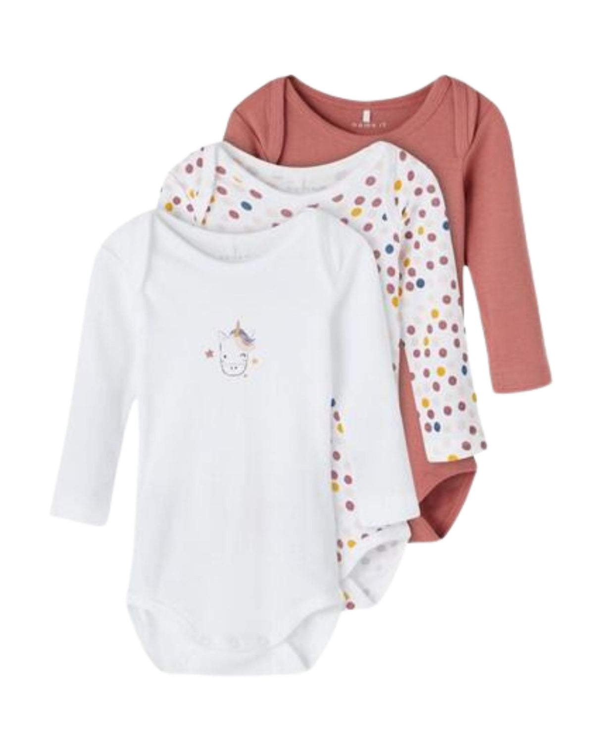 Rose/hvid name it 3-pack bodystocking med enhjørning - 13192794
