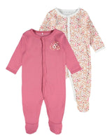 Rose wine/hvid Name it 2-pack jumpsuit med blomster (med fødder, med knapper) - 13198635