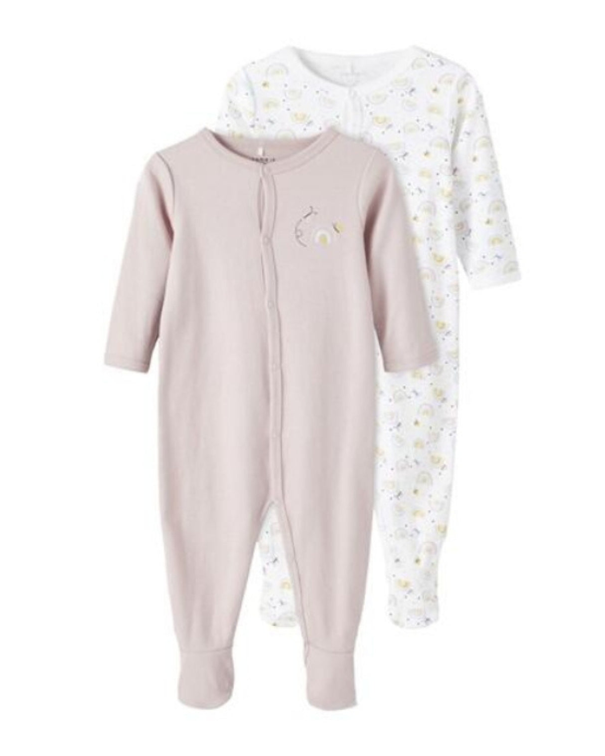 Rosa Violet ice Name it 2-pack jumpsuit med regnbuer (med fødder, med knapper) - 13198646