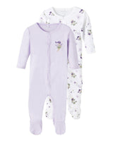 Lavendel Orchid/hvid Name it 2-pack jumpsuit med feer (med fødder, med knapper) - 13206275