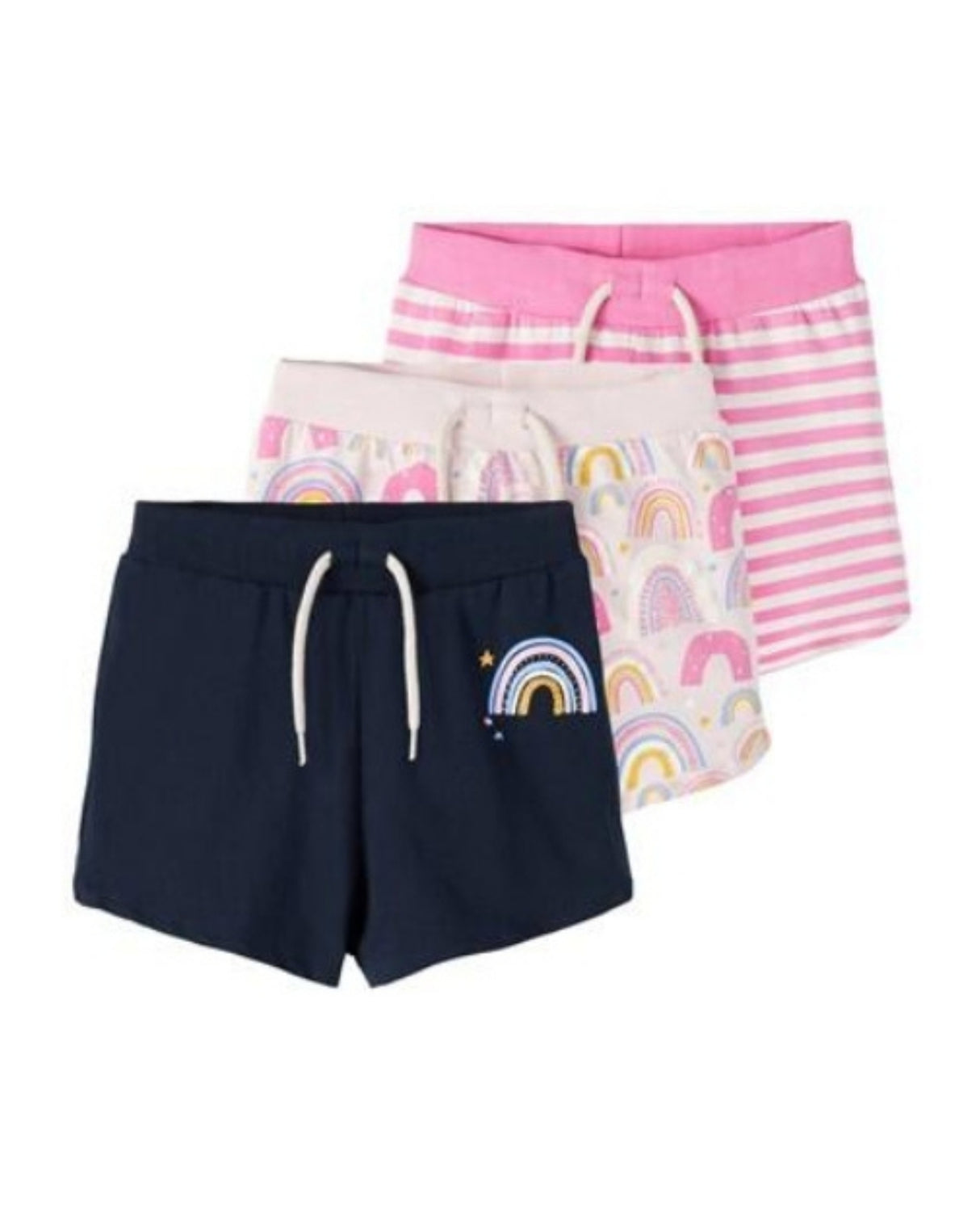 Lyserød, navy & stribede name it shorts 3-pack med regnbuer - 13207984