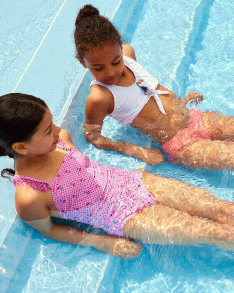 Pink badedragt med prikker og kirsebær - 13213842