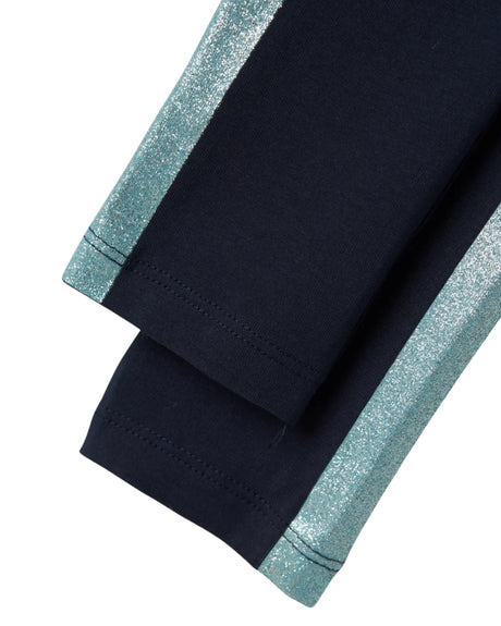 Mørkeblå - Dark sapphire/Gray mist  - name it - leggings - med glimmer stribe - 13225485