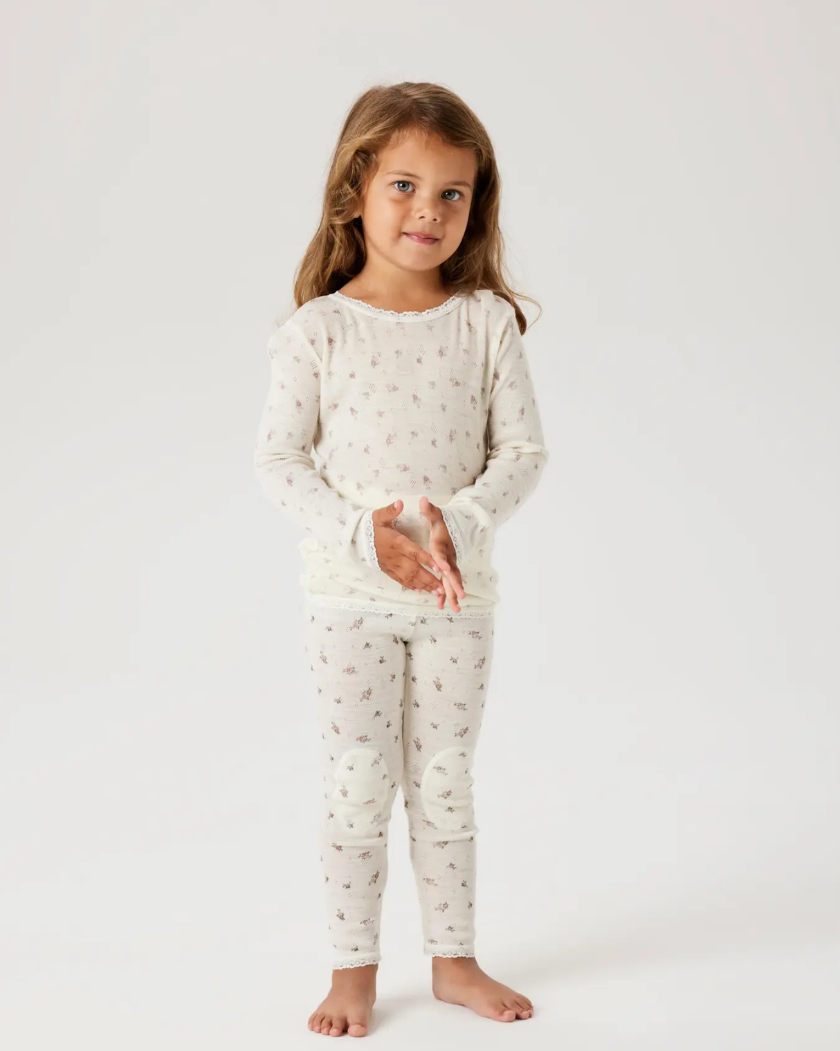 Creme Hvid - Snow White/Small Flowers - name it - Uld leggings - Blomster - 13228434
