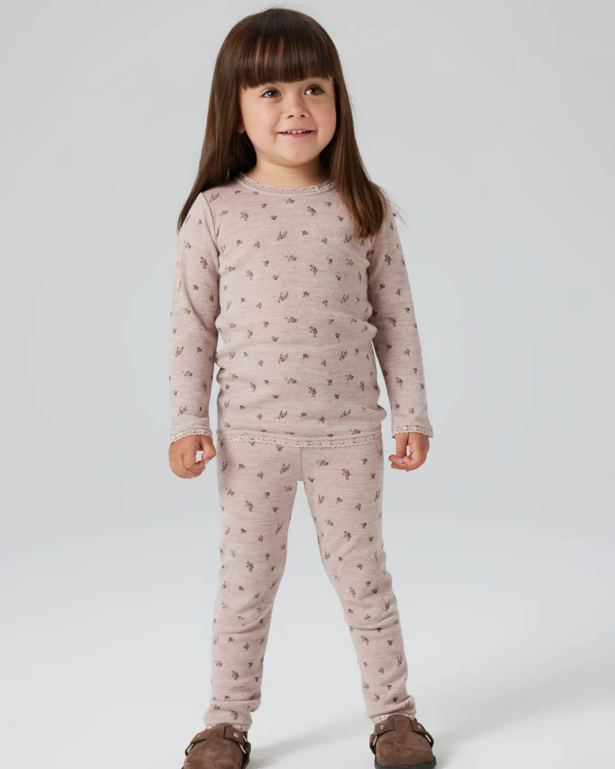 Lyserød - Shadow Gray - Name it - Uld leggings - Blomster - 13228434