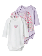 Lilla - Pastel Lillac - Name it - 3pack body - Blomster - 13232735