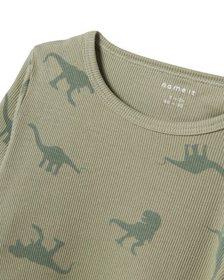 Grøn - Agave Green - Name it - Nattøjssæt - Rib - Dino - 13233002