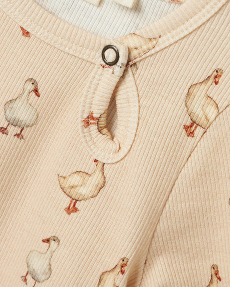 Beige - Sand Dollar - Lil'Atelier - Langærmet t-shirt - rib - ænder - 13236734