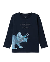 Navy - Dark Sapphire - Name it - langærmet bluse - dinosaurer - 13239300