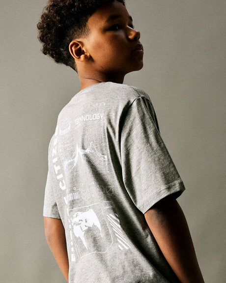 Grå - Grey Melange - Name it - tshirt - motiv på ryggen - 13239600