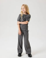 Grå - Dark Grey Melange - Name it - Bukser - Vide ben - 13248167