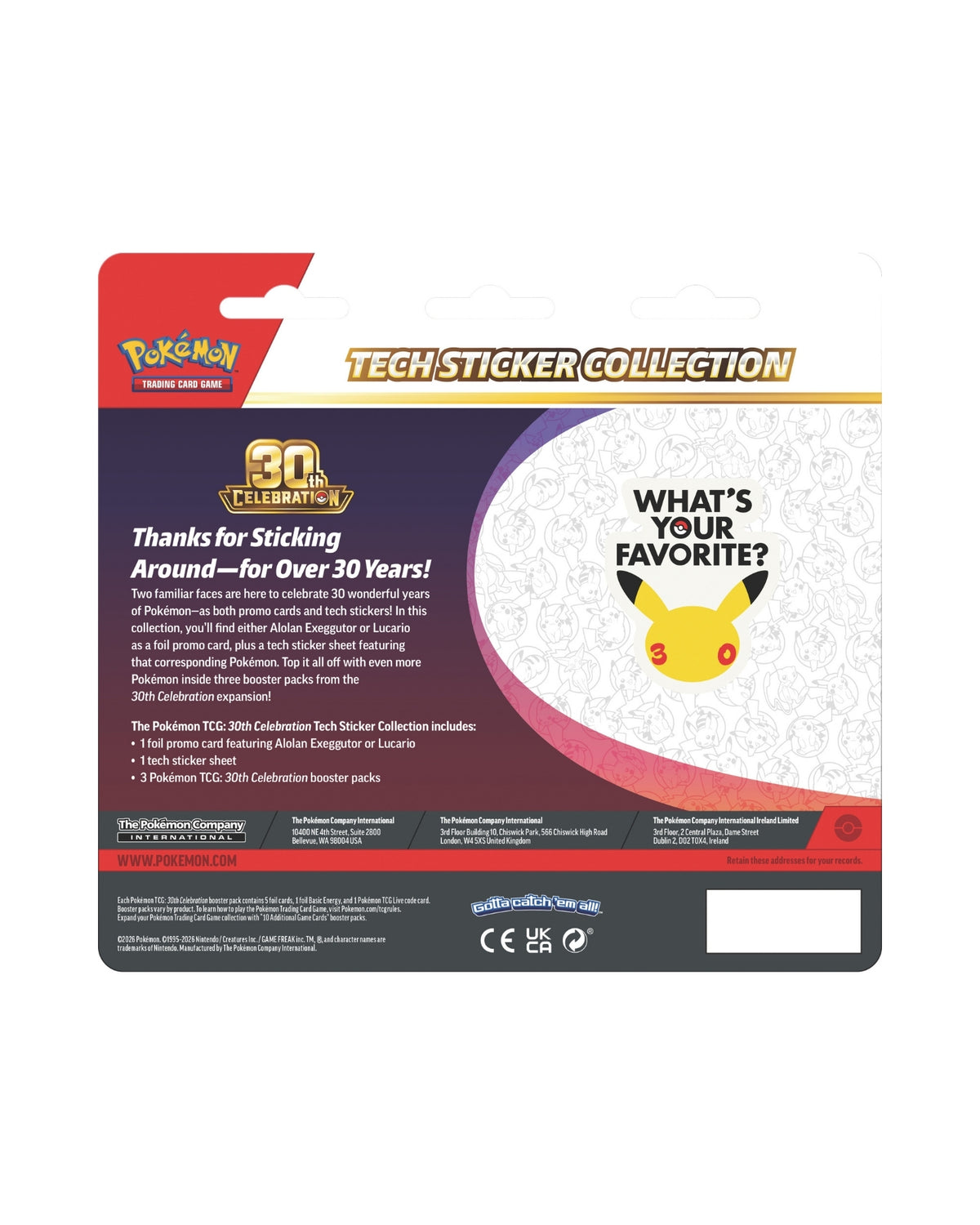 Pokemon Tech Sticker Coll 30th - MAX 1 stk af hver pr kunde