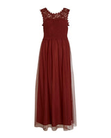 Mørkerød - fired brick - blonde - Vila - kjole - lang - 14052673