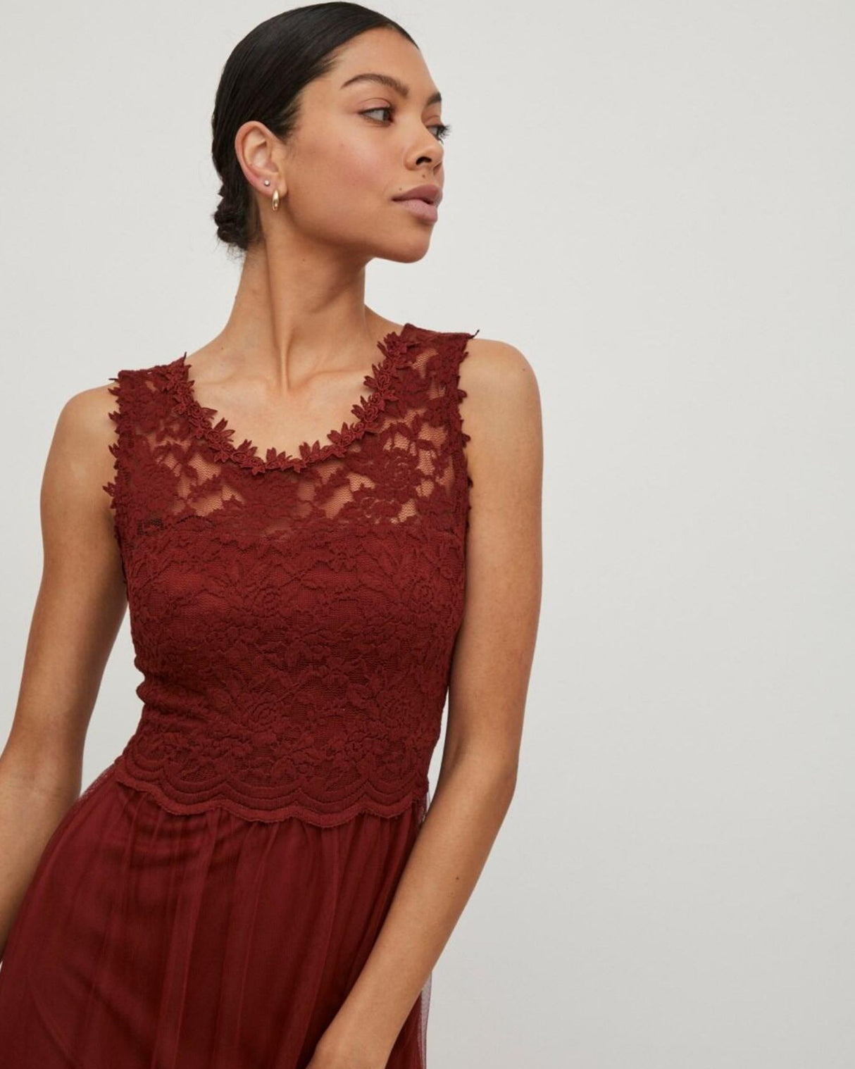 Mørkerød - fired brick - blonde - Vila - kjole - lang - 14052673