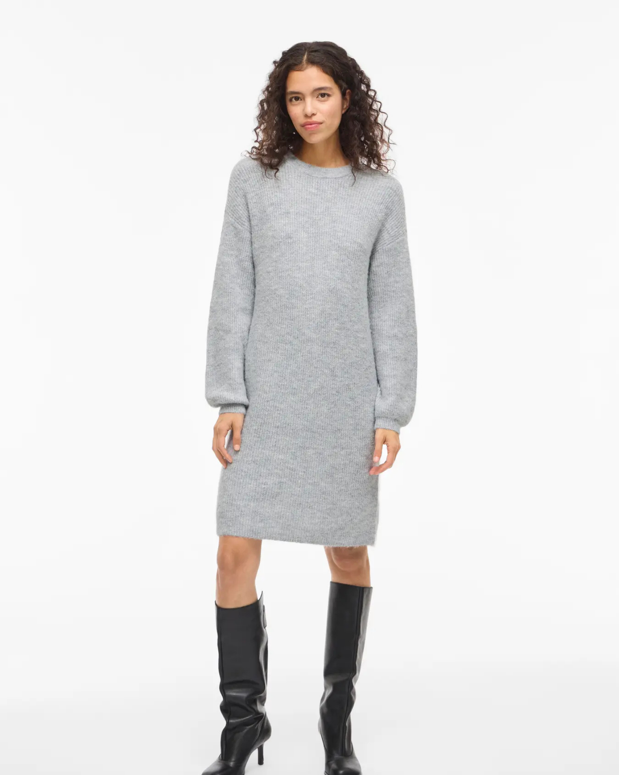 Grå - Light Grey Melange - Vila - Strikkjole - 14109040