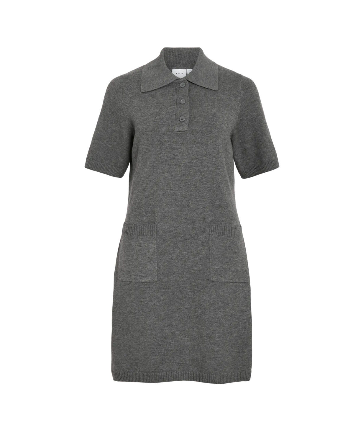 Grå - Medium Grey Melange - Vila - Polo strikkjole - 14114430