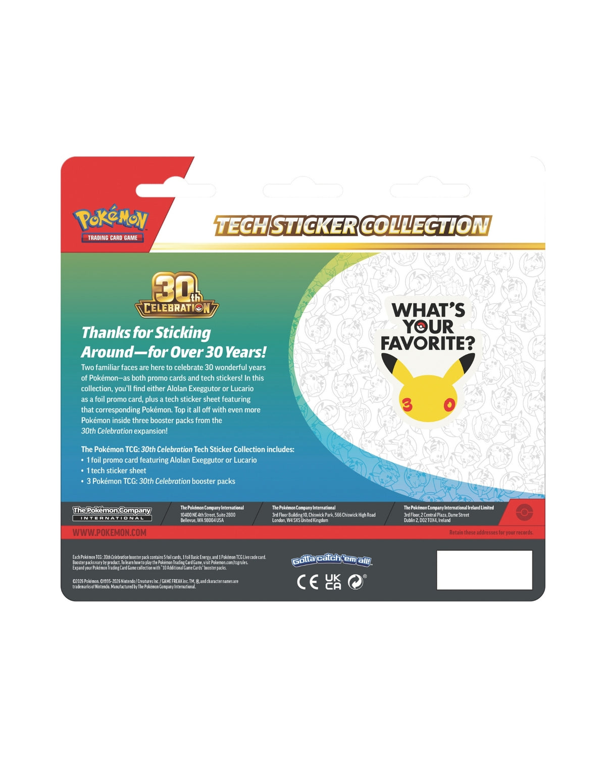 Pokemon Tech Sticker Coll 30th - MAX 1 stk af hver pr kunde