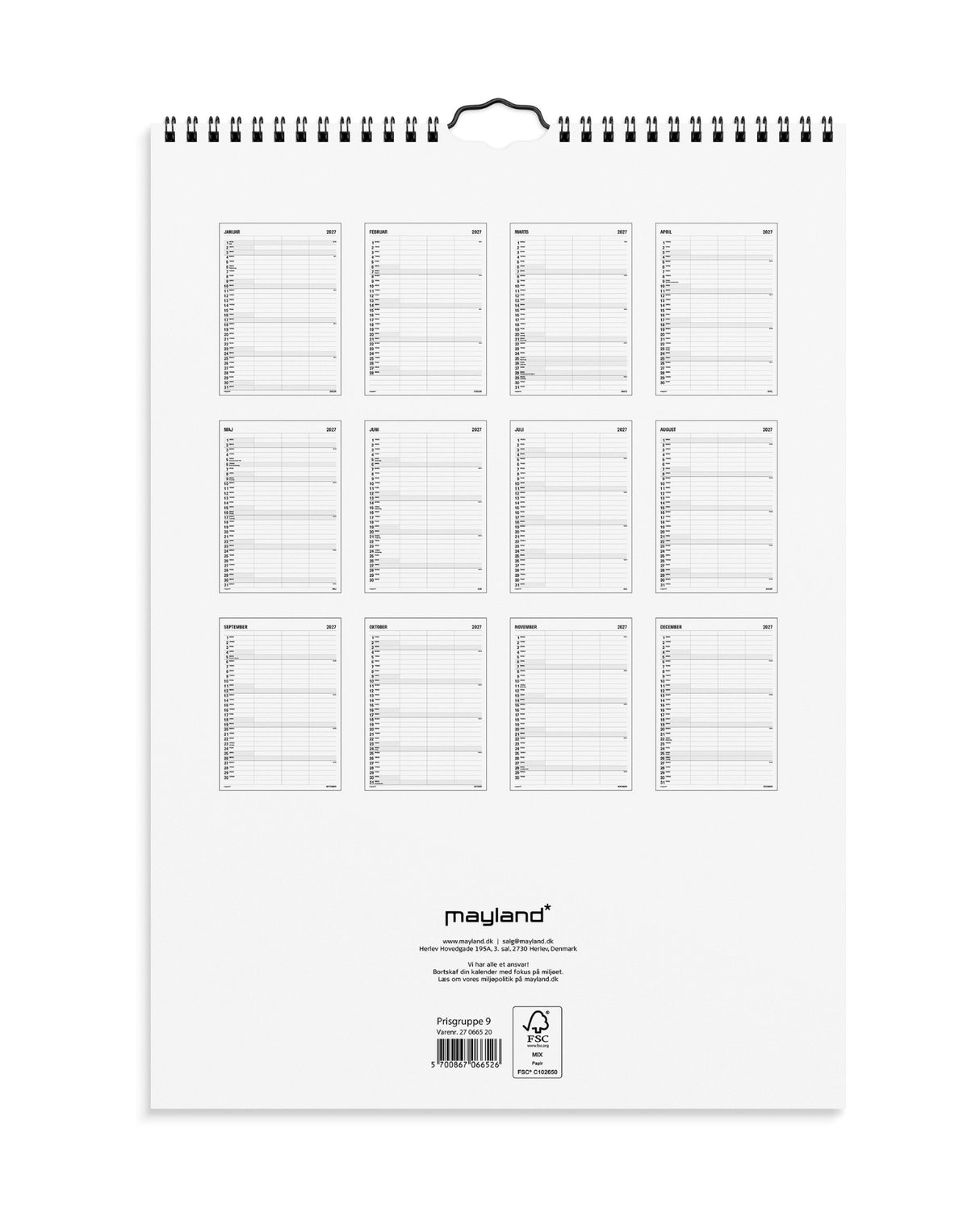 Familiekalender Sort Og Hvid 3 Stk. 2027