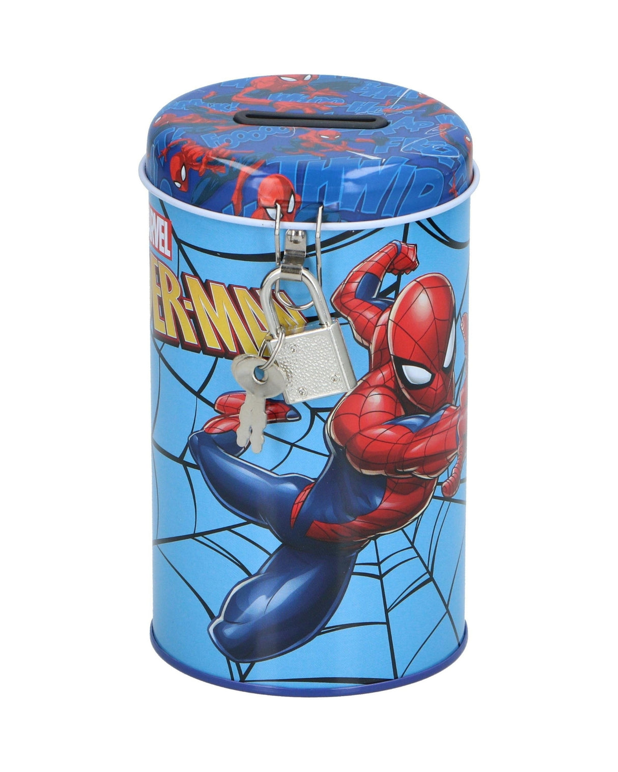 Sparedåse med hængelås Ø8x13,5 cm - Spiderman