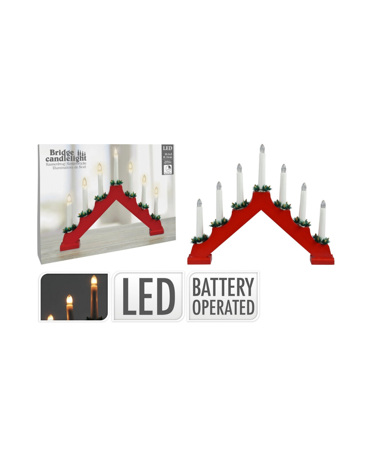 Lysbro med 7 LED lys rød i træ