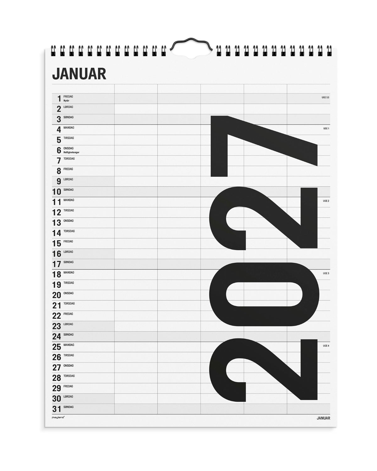 Familie kalender Black and White 5 kol. 2027