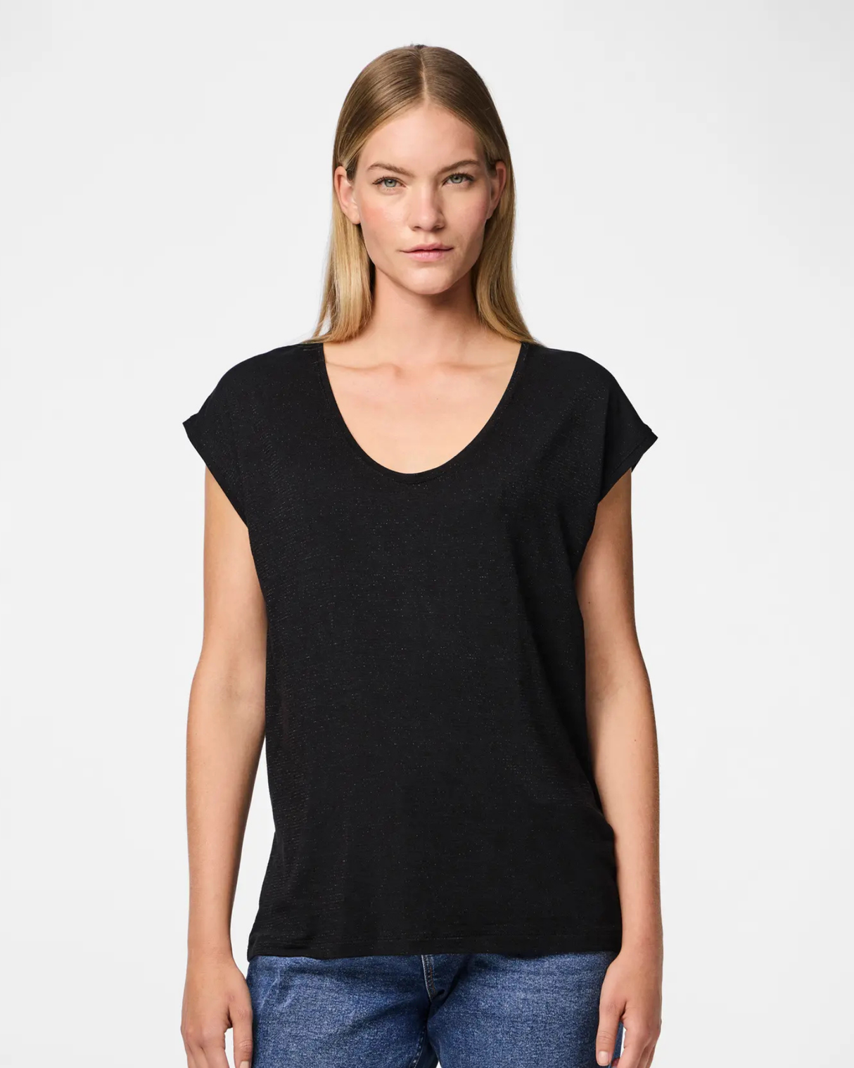 Sort - Black - Pieces - Bluse med guld striber - 17078572